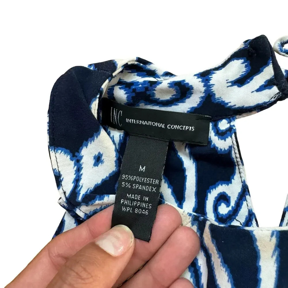 INC international Concepts Women Blue and White Halter Embellished Maxi Dress MD - Picture 8 of 10